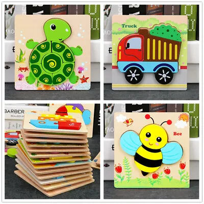 £5.67 • Buy Wooden Puzzles Toy For 1-3 Year Olds Toddler Animal Jigsaw Baby Educational Toys