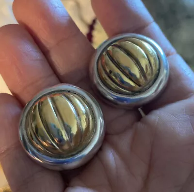 Vaubel 1993 Gold Silver Dome Clip On Earrings Statement Rare • $125