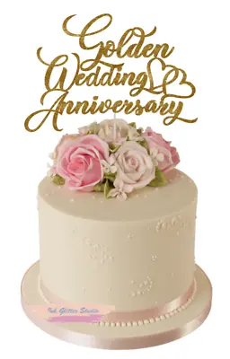 Golden Wedding Anniversary Glitter Cake Topper Decoration 50th Anniversary • £5.89