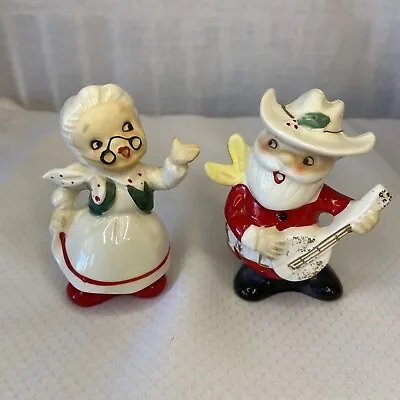 Vintage Christmas Cowboy Western Santa Mrs. Claus Salt And Pepper Shakers Japan • $89.99