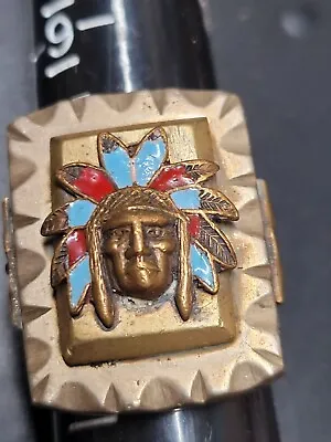 Vintage Old MEXICO Enamel INDIAN CHIEF Head Skulls BIKER RING  • $175