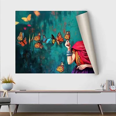 Frida Kahlo Art Frida Kahlo Poster Frida Butterflies & Pink Flowers Art • $9