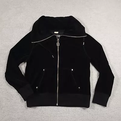 Michael Kors Full Zip Black Velour Sport Jacket 90s Y2K Women's PM Medium Petite • $19.97