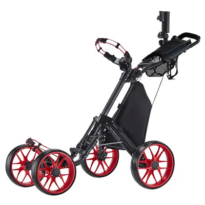 CaddyTek CaddyCruiser ONE Pro Folding 4 Wheel Golf Buggy / Push Cart - Red • $239