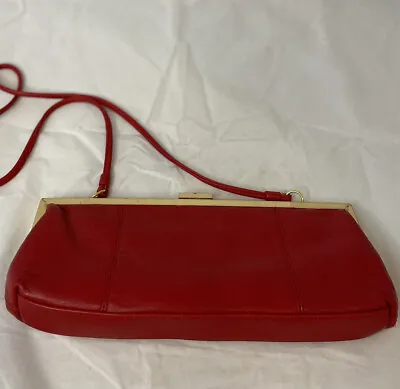 MARLO Red Leather PushLock Clutch Or Crossbody Handbag PreOwned • $22.10