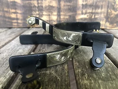 Men’s Western Spurs Black Steel 3/4” Band With Silver Trim AHE 960 • $44.95