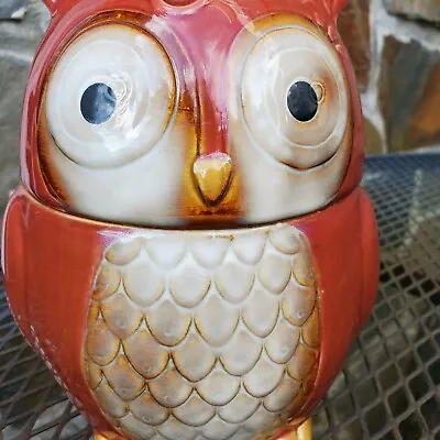 VINTAGE Rust/Ginger Color Owl Cookie Jar/Canister Gibson Home Great Glaze • $27.49