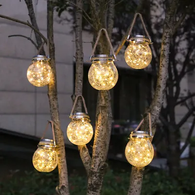 Solar Lights Glass Hanging Crackle Ball Clear Garden Patio Outdoor Party Decor • £8.95