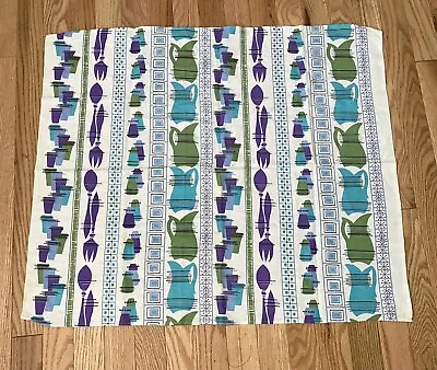 Vintage MCM Fabric Remnant Piece Turquoise Purple Green Starbursts Hand Towel • $12