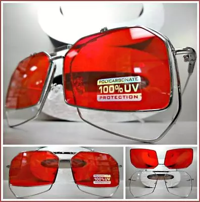 Men's Women VINTAGE RETRO Style SUN GLASSES Gunmetal Frame Rare Red Flip Up Lens • $19.99