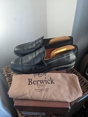 Berwick 1707 Black Leather Loafers Dainite Sole UK 10 • £85