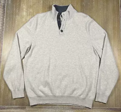 Ethan Pierce 100% Cashmere MockNeck Sweater Men's Size XL Tan Buttoned • $49.99