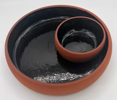 $15 • Buy Vintage Bortner & Bortner Terra Cotta/Black Glaze One Piece Chip N Dip Bowl