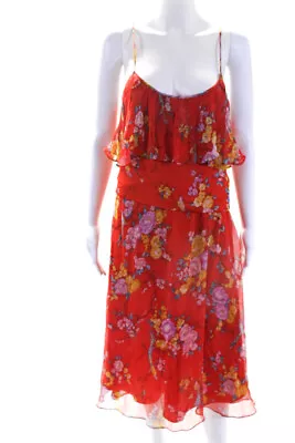 Miguelina Womens Spaghetti Strap Chiffon Silk Floral Midi Dress Red Size Large • $69.99
