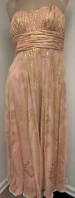Aidan Mattox Womens Strapless Pink Gold Metallic Gown Size 4 Silk Excellent • $129.99