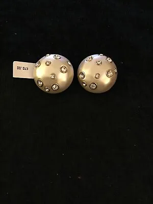 Vintage KJL Kenneth Jay Lane Pearlized Enamel Rhinestone Round Earrings Orig Tag • $69.99