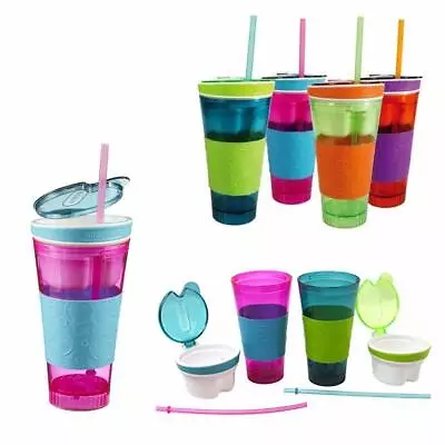 2 In 1 Snack Drink Cup Non Spill Straw Holder Grip Food Mug Kids Travel Mug Bowl • £8.49