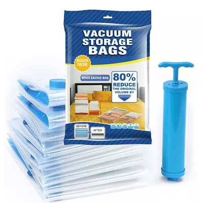 $17.95 • Buy 10 X Jumbo Vacuum Storage Bags Travel Space Saver Garment Seal Clothes Hand Pump