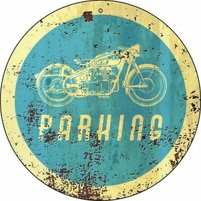 Motorcycle Parking 12  Round Metal Sign Rusty Decorative Garage Home Wall Decor • $15.48