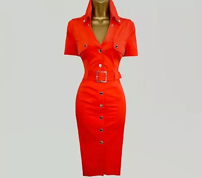 Karen Millen Belted Safari Shirt Dress Size 10 In Orange • £60