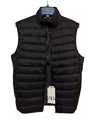 Zara Men’s Black Puffer Vest Quilted Packable Full Zip Pockets Size S BNWT • $34.20