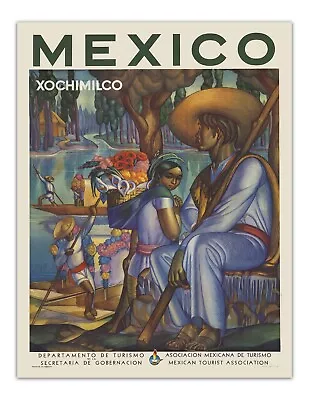 Travel Poster MEXICO XOCHIMILCO 1930s Vintage Illustrations Premium Print 22x17  • $20.99