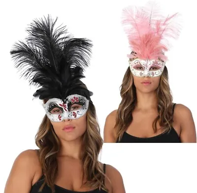 Luxury Feather Eye Mask Masqeurade Ball Halloween 1920s Flapper Burlesque • £14.39