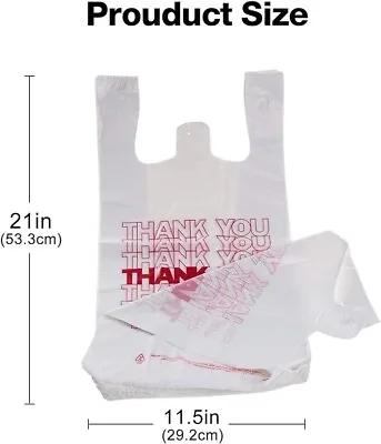 THANK YOU T-Shirt Bags 11.5  X 6.5  X 21  White Plastic Shopping Bag 50 - 1000 • $7.98