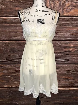 Flora Nikrooz SM Chemise Ivory Pleated Lingerie Semi Sheer Lace Accent Sexy • $20