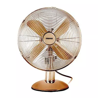 12 Inch Metal Desk Fan 3 Speed Oscillating Air Cooling Portable Table Fan Copper • £34.99