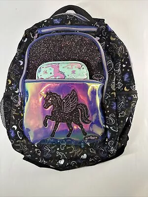 SMIGGLE Backpack Childrens Bag Unicorn Gold Black Purple Glitter & Pencil Case • $45