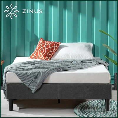 $359 • Buy Zinus Curtis Fabric Ensemble Bed Base Upholstered Grey Frame Double Queen Size