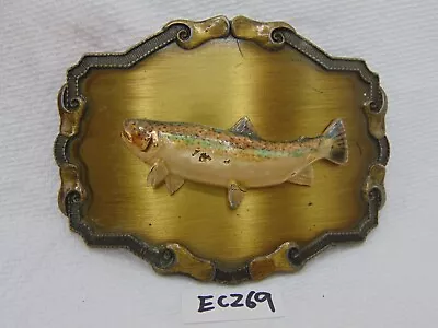 VINTAGE BELT BUCKLE RAINBOW TROUT FISH FLY FISHIN TROPHY 3D Gold Tone Colored • $23.99