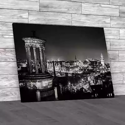 Night View Of The Edinburgh Skyline Black White Canvas Print Large Picture Wall • £14.95