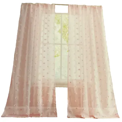 Laura Ashley Kids Window Curtains 1 Set Of 2 Panels Two Dot 38 X 84 Pink Sheer • $18