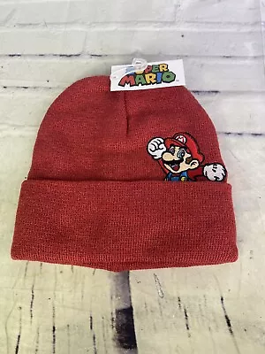 Nintendo Super Mario Bros Embroidered Logo Red Knit Cuff Beanie Hat Adult OSFM • $23.99