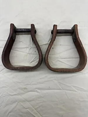 Pair Of Vintage Stirrups  Bentwood & Metal Wrapped Western Cowboy Horse Saddle • $28