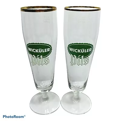 2 Wickuler Beer Glass Pilsner Gold Rim Pedestal Footed 0.2L German Vintage • $19.99