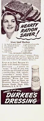 Vintage Durkees Dressing World War II Era 1943  1/2 Print Ad Recipe Ration Saver • $14.97