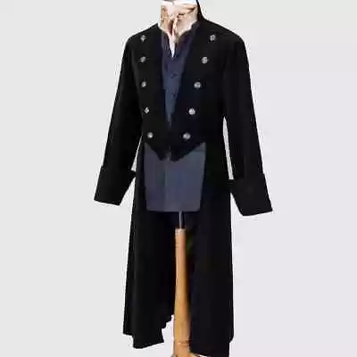 Men Black Admiral Coat Black Gothic Highwayman Coat Military Gothic Wool Coat • $234.95