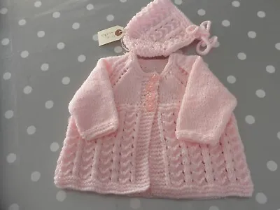 Matinee Jacket And Bonnet In Pink 0-6 Months • £10