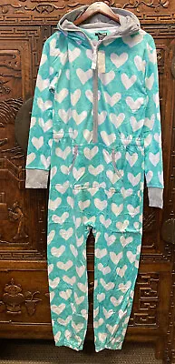 New Aqua Unisex Adults Fleece Heart Printed Jump Suit Medium • $15