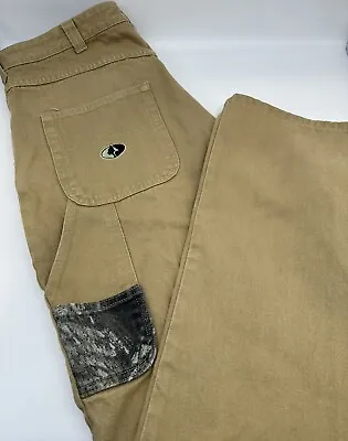 Mossy Oak Apparel Canvas Pants  36x32 Tan With Camo Outfitting The Obsession • $29.95