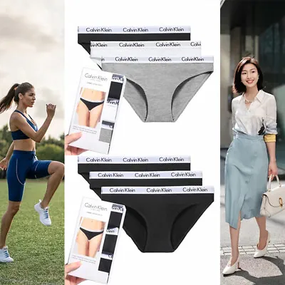 3 Pack Calvin Klein Ladies Bikini Briefs Underwear Womans Knickers Panties UK • £15.69