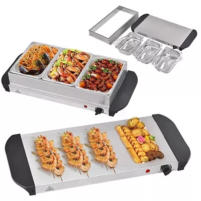 Food Warmer Buffet Electric Server 3 Tray 1.5L Bain Marie Stainless Steel New • $62.99