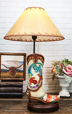 Southwestern Boho Chic Indian Two Gecko Lizards Cowboy Cowgirl Boots Table Lamp • $74.99