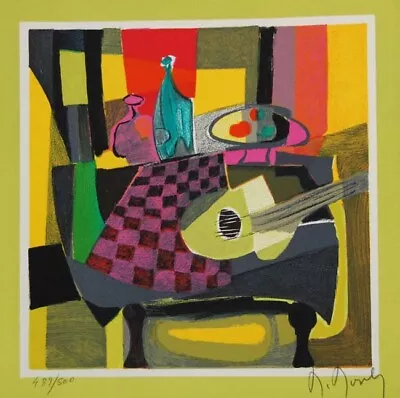 MARCEL MOULY Table Guitare Et Bouteille 2003 Original Signed Lithograph Unframed • $900