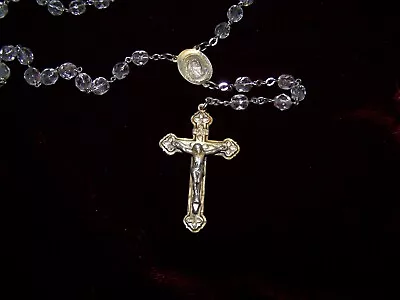 Vintage Sterling Crucifix And Center Piece Rosary With Clear Glass Beads • $12.47