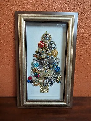 Vintage Jewelry Handmade Lighted Christmas Tree Wall Art Decor Framed 9 X15  • $75