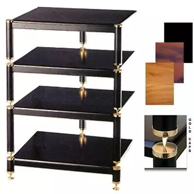 VTI Manufacturing BL304GC 3 Gold Capspike Black Poles 4 Cherry Shelves AV Stand • $420.49